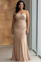 Load image into Gallery viewer, Light Khaki One Shoulder Sheath Ruched Gala Dress
