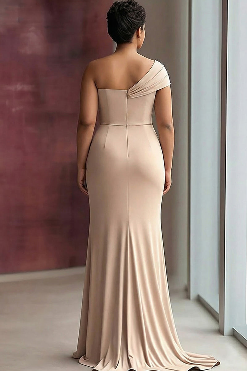 Load image into Gallery viewer, Light Khaki One Shoulder Sheath Ruched Gala Dress
