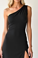 Load image into Gallery viewer, Simple Black One Shoulder Long Sheath Prom Dress with Slit