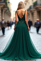 Load image into Gallery viewer, Dark Green A Line Tulle Corset Prom Dress with Lace Appliques