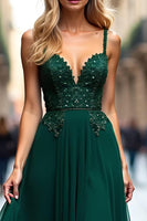 Load image into Gallery viewer, Dark Green A Line Tulle Corset Prom Dress with Lace Appliques