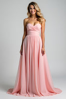 Load image into Gallery viewer, Pink A Line Strapless Long Chiffon Bridesmaid Dress