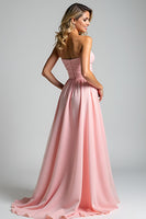 Load image into Gallery viewer, Pink A Line Strapless Long Chiffon Bridesmaid Dress