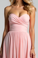 Load image into Gallery viewer, Pink A Line Strapless Long Chiffon Bridesmaid Dress