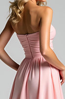 Load image into Gallery viewer, Pink A Line Strapless Long Chiffon Bridesmaid Dress