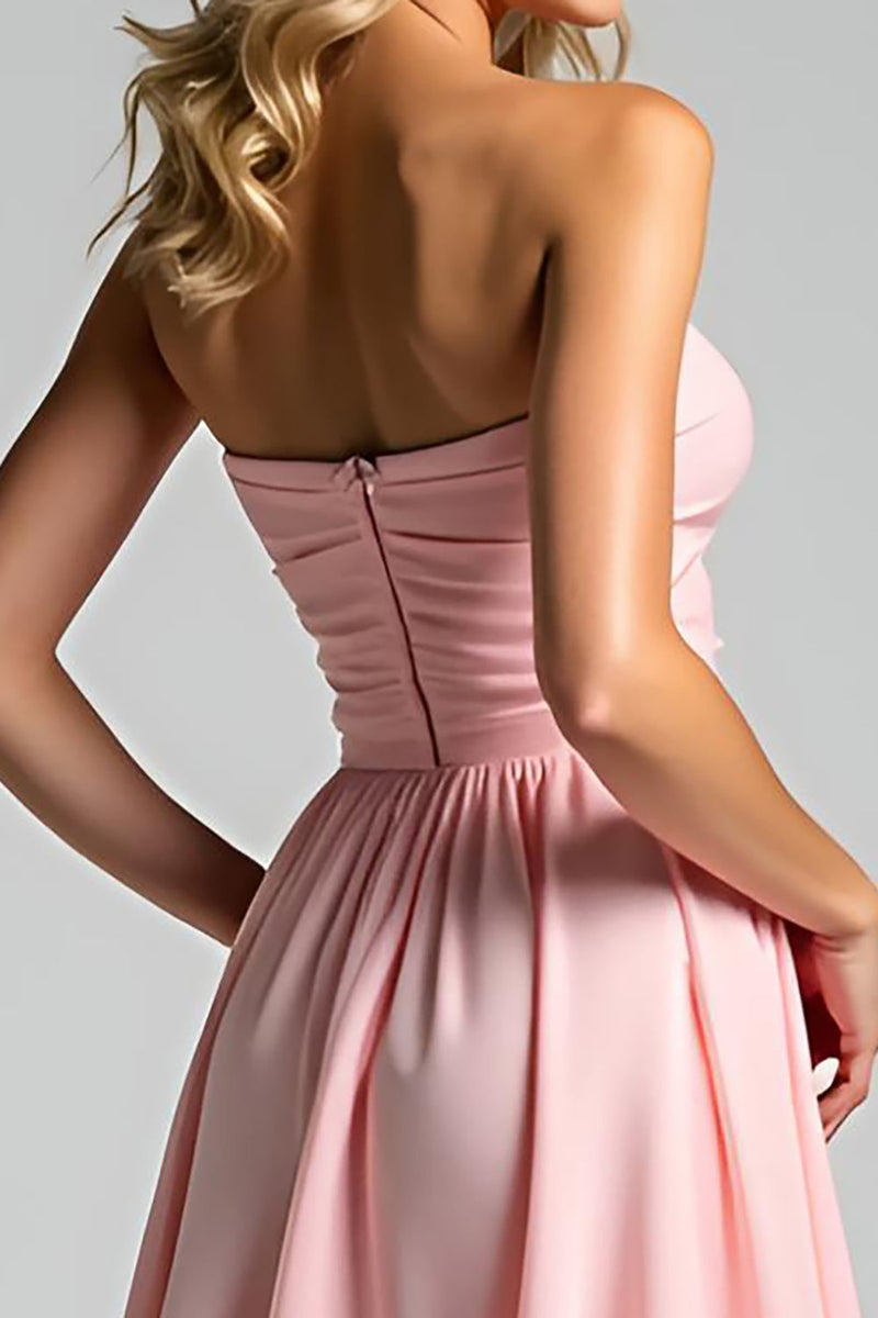 Load image into Gallery viewer, Pink A Line Strapless Long Chiffon Bridesmaid Dress