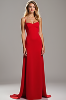 Load image into Gallery viewer, Elegant Red Spaghetti Straps Long Satin Bridesmaid Dress