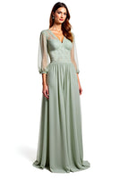 Load image into Gallery viewer, Dusty Sage A Line Appliques Long Bridesmaid Dress with Half Sleeves