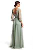 Load image into Gallery viewer, Dusty Sage A Line Appliques Long Bridesmaid Dress with Half Sleeves