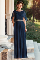 Load image into Gallery viewer, Cape Navy Scoop Neck Long Mother of the Bride Dress
