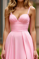 Load image into Gallery viewer, Pink Ruched A Line Long Prom Dress with Slit