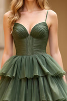 Load image into Gallery viewer, Ball Gown Olive Tiered Long Tulle Prom Dress with Slit