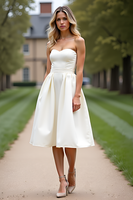 Load image into Gallery viewer, Strapless A Line Little White Dress