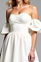 Load image into Gallery viewer, A Line Off the Shoulder Satin Little White Dress