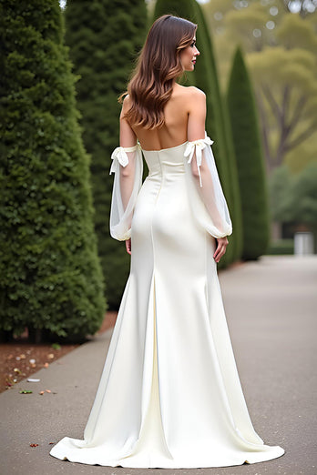 Sweetheart Ivory Sheath Backless Long Rehearsal Dinner Dress with Slit