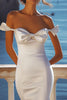 Load image into Gallery viewer, Satin White Bowknot Long Rehearsal Dinner Dress with Slit