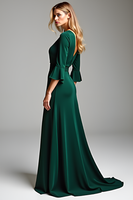Load image into Gallery viewer, Dark Green V-Neck Long Mother of the Bride Dress with Half Sleeves
