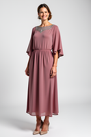 Load image into Gallery viewer, Beaded Vintage Mauve Scoop Mother of the Bride Dress with Half Sleeves
