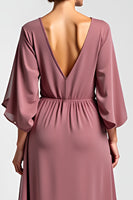 Load image into Gallery viewer, Beaded Vintage Mauve Scoop Mother of the Bride Dress with Half Sleeves