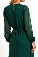 Load image into Gallery viewer, A Line Dark Green Chiffon Tea-Length Mother of the Bride Dress