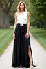 Load image into Gallery viewer, One Shoulder White Black A Line Long Mother of the Bride Dress