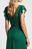 Load image into Gallery viewer, Scoop Dark Green Chiffon Long Mother of the Bride Dress