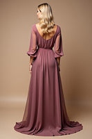 Load image into Gallery viewer, A Line Vintage Mauve Chiffon Long Mother of the Bride Dress