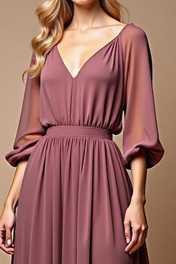 A Line Vintage Mauve Chiffon Long Mother of the Bride Dress