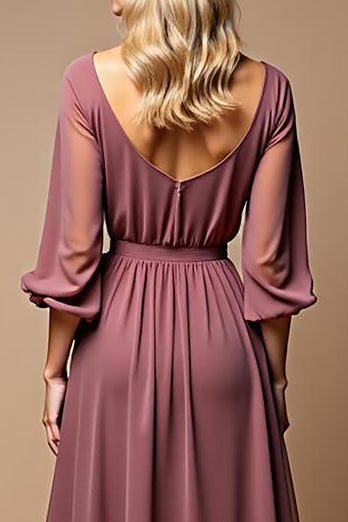 A Line Vintage Mauve Chiffon Long Mother of the Bride Dress