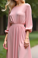 Load image into Gallery viewer, Pink Scoop Half Sleeves Long Mother of the Bride Dress