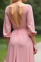 Load image into Gallery viewer, Pink Scoop Half Sleeves Long Mother of the Bride Dress
