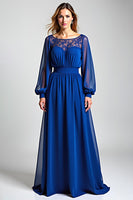 Load image into Gallery viewer, Royal Blue Illusion Neck A Line Long Mother of the Bride Dress