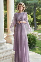 Load image into Gallery viewer, Chiffon Lilac Scoop Long Mother of the Bride Dress