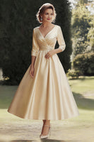 Load image into Gallery viewer, A Line Champagne Half Sleeves Long Mother of the Bride Dress