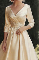 Load image into Gallery viewer, A Line Champagne Half Sleeves Long Mother of the Bride Dress