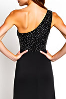 Load image into Gallery viewer, Black One Shoulder Beaded Long Mother of the Bride Dress