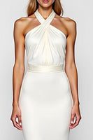 Load image into Gallery viewer, White Halter Mermaid Backless Long Rehearsal Dinner Dress
