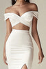 Load image into Gallery viewer, White Off the Shoulder Ruched Graduation Dress with Slit