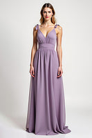 Load image into Gallery viewer, A Line Lilac Backless Ruched Chiffon Long Bridesmaid Dress