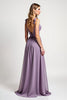 Load image into Gallery viewer, A Line Lilac Backless Ruched Chiffon Long Bridesmaid Dress
