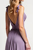 Load image into Gallery viewer, A Line Lilac Backless Ruched Chiffon Long Bridesmaid Dress