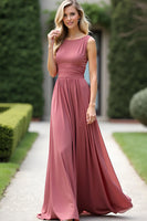 Load image into Gallery viewer, Dusty Rose A Line Sleeveless Chiffon Long Bridesmaid Dress