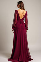 Load image into Gallery viewer, Burgundy Chiffon Long Mother of the Bride Dress with Ruffles