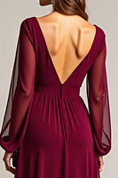 Load image into Gallery viewer, Burgundy Chiffon Long Mother of the Bride Dress with Ruffles