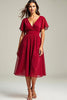 Load image into Gallery viewer, Red V-Neck Knee Length Chiffon Mother of the Bride Dress with Short Sleeves
