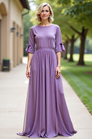 Load image into Gallery viewer, Tahiti Long Chiffon Mother of the Bride Dress with Short Sleeves