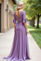 Load image into Gallery viewer, Tahiti Long Chiffon Mother of the Bride Dress with Short Sleeves