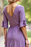 Load image into Gallery viewer, Tahiti Long Chiffon Mother of the Bride Dress with Short Sleeves