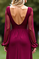 Load image into Gallery viewer, Burgundy V-Neck Backless Long Chiffon Mother of the Bride Dress with Slit