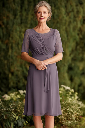 Dusk Knee Length Chiffon Mother of the Bride Dress with Lace